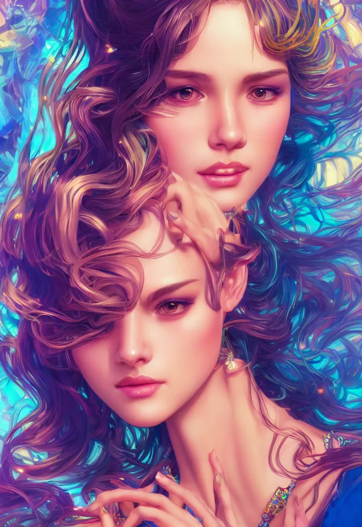 Prompt: beautiful, young woman, detailed gorgeous face, vaporwave aesthetic, synthwave, colorful, psychedelic, crown, artstation, concept art, smooth, extremely sharp detail, finely tuned detail, ultra high definition, 8 k, unreal engine 5, ultra sharp focus, illustration, art by artgerm and greg rutkowski and alphonse mucha