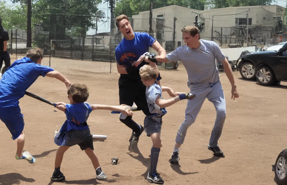 Prompt: jerma hitting a child with an aluminum baseball bat