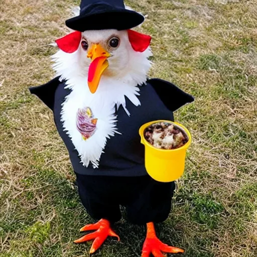 Image similar to a chicken dressed as Harry Potter