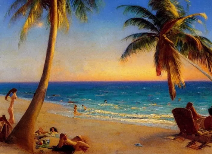 Image similar to a beautiful tropical beach with palm trees by alexander averin and delphin enjolras