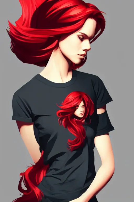 Image similar to girl with red hair. black shirt. looking away! centered median photoshop filter cutout vector behance hd artgerm jesper ejsing!