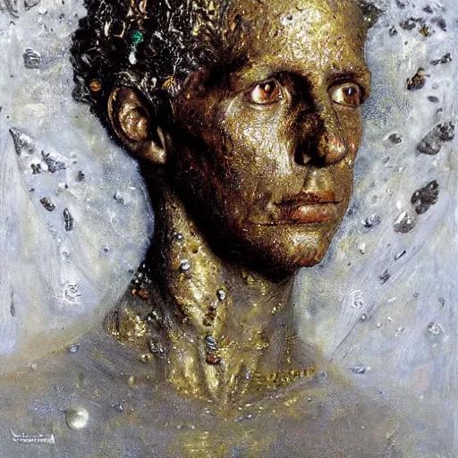 Image similar to a sculpture portrait made of stars and dust and molecules and atoms, painting part by wojciech siudmak, part by ilya repin, part by max ernst, part by norman rockwell, artstation