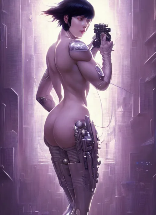 Prompt: ghost in the shell, d & d, wet, shiny, fantasy, intricate, elegant, higly detailed, ultra definition, digital painting, artstation, unreal engine rendered, concept art, smooth, sharp focus, illustration, art by artgerm and greg rutkowski and alphonse mucha and garis edelweiss