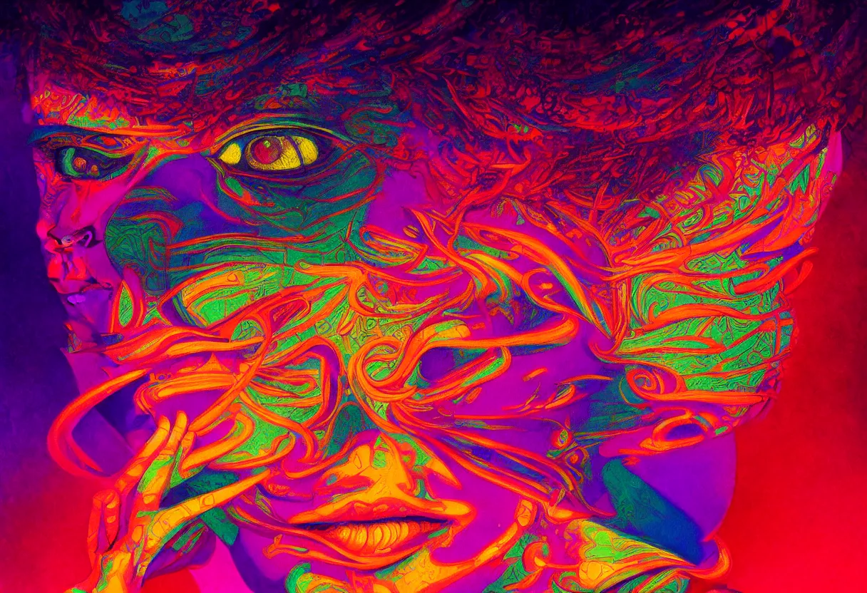 Image similar to bright psychedelicpaintinf of a lsd blotter, diffuse lighting, fantasy, intricate, elegant, highly detailed, lifelike, photorealistic, digital painting, artstation, illustration, concept art, smooth, sharp focus, art by francis bacon