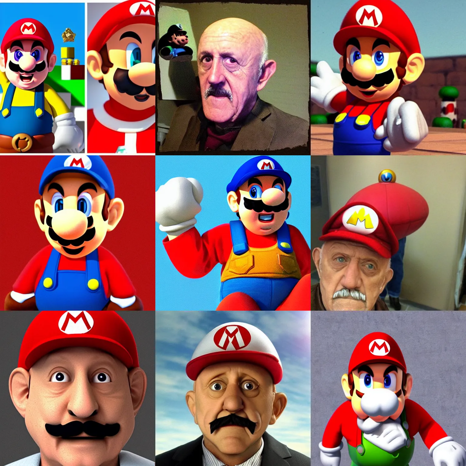 Prompt: mike ehrmantraut in disguise as super mario. photorealistic.