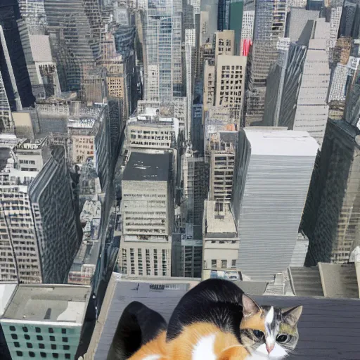 Image similar to an American Shorthair stretch on the rooftop of a metropolis