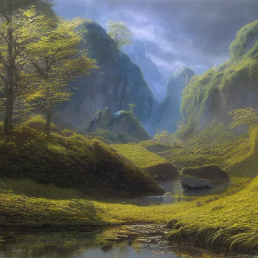 Image similar to beautiful serene fantasy landscape by alan lee, smooth, detailed terrain, oil painting, matte painting concept art, trending on art station