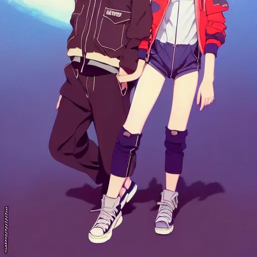 Image similar to a pretty boyish natalie portman alluring grauve model, wearing oversized mayan bomber jacket and leotard with overalls, bulky poofy bomber jacket with mayan patterns, aztec street fashion, gapmoe yandere grimdark, trending on pixiv fanbox, painted by greg rutkowski makoto shinkai takashi takeuchi studio ghibli, akihiko yoshida