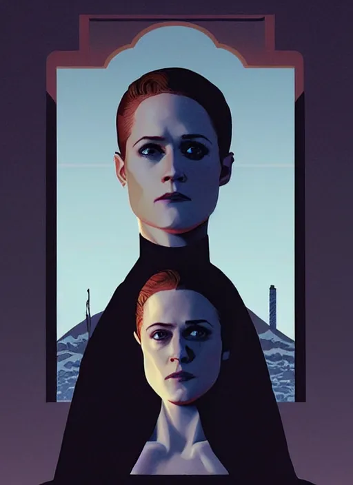 Image similar to poster artwork by Michael Whelan and Tomer Hanuka, a portrait of Evan Rachel Wood in Westworld, clean