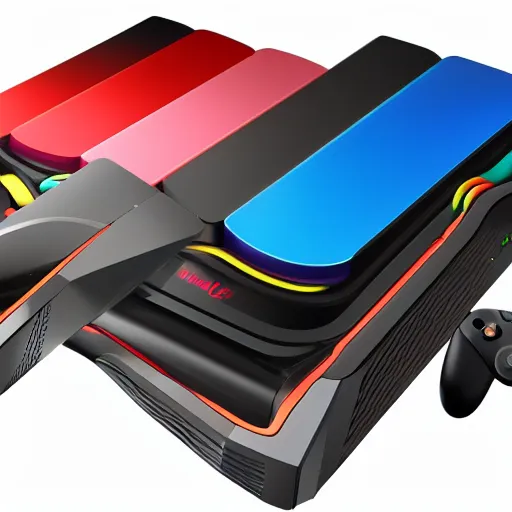 Image similar to if apple designed a game console, product photo, high octane, 4 k