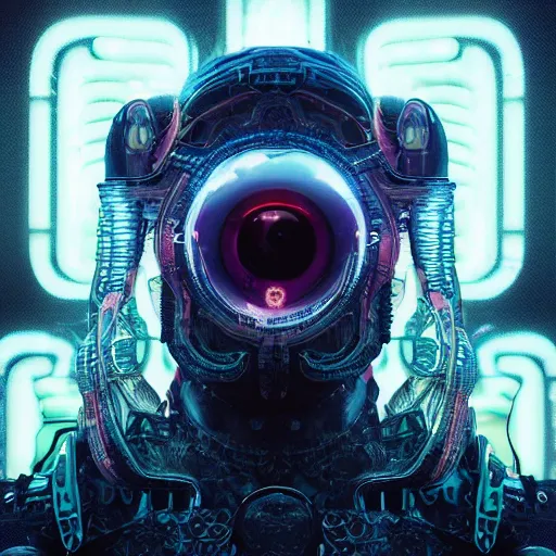 Image similar to portrait of a squid monster. intricate abstract. cyberpunk, intricate artwork. neon eyes, by Tooth Wu, wlop, beeple. octane render, trending on artstation, greg rutkowski very coherent symmetrical artwork. cinematic, hyper realism, high detail, octane render, 8k, minimalistic, hyperrealistic surrealism, award winning masterpiece with incredible details, a surreal vaporwave liminal space, highly detailed, trending on ArtStation