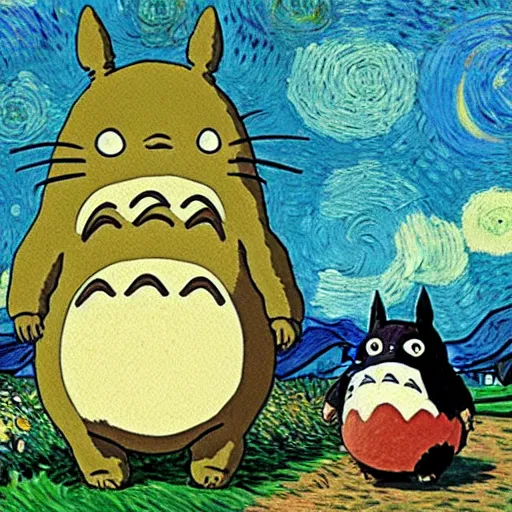 Image similar to studio ghibli's my neighbor totoro, by van gogh