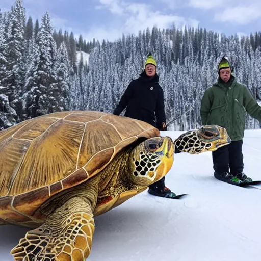 Image similar to giant turtles on snow skis