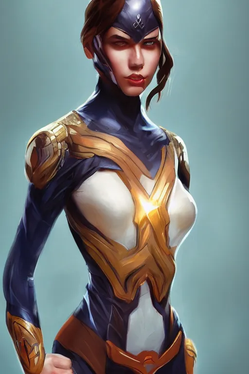 Image similar to three quarters portrait pose of a beautiful woman,super hero costume,super powers,heroic pose,highly detailed, digital painting, artstation,illustration, art by Stanley Lau