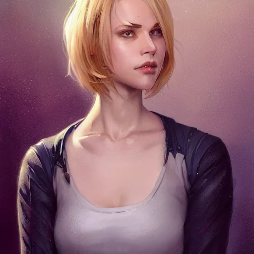 Image similar to science-fiction character portrait of Victor Nikiforov, short blond hair, tall, elegant, highly detailed, digital painting, artstation, upper body, concept art, smooth, sharp focus, illustration, art by artgerm and greg rutkowski and alphonse mucha