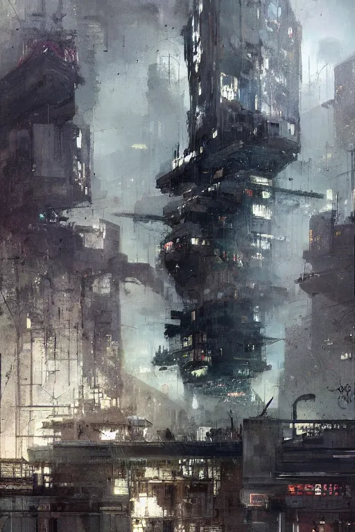 Image similar to Brutalist Arcology, painted by Jeremy Mann.