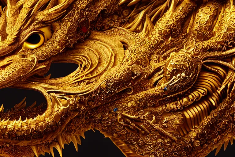 Image similar to cinematic closeup portrait of a golden dragon intricately decorated with jewels, sandstorm, detailed textures, dramatic lighting, unreal engine, cgsociety, artstation, 4k