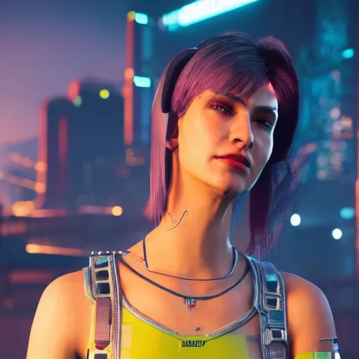 Image similar to female V from Cyberpunk 2077 wearing spiked collar, 4K