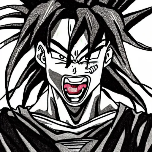 Image similar to denzel curry drawn in the style of dragon ball z, highly detailed, shading