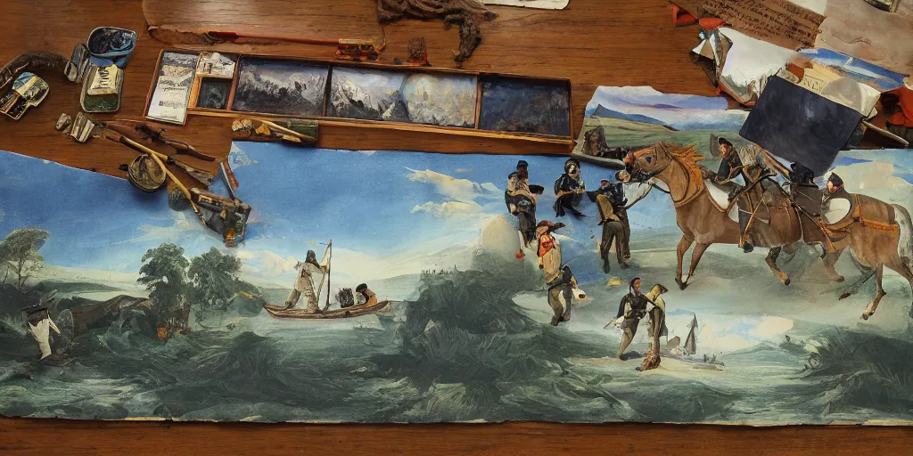 Image similar to a lewis and clark expedition scenery, painted