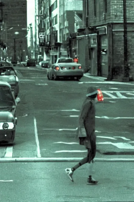 Image similar to still from vhs!! footage of snail!! cryptid walking down street