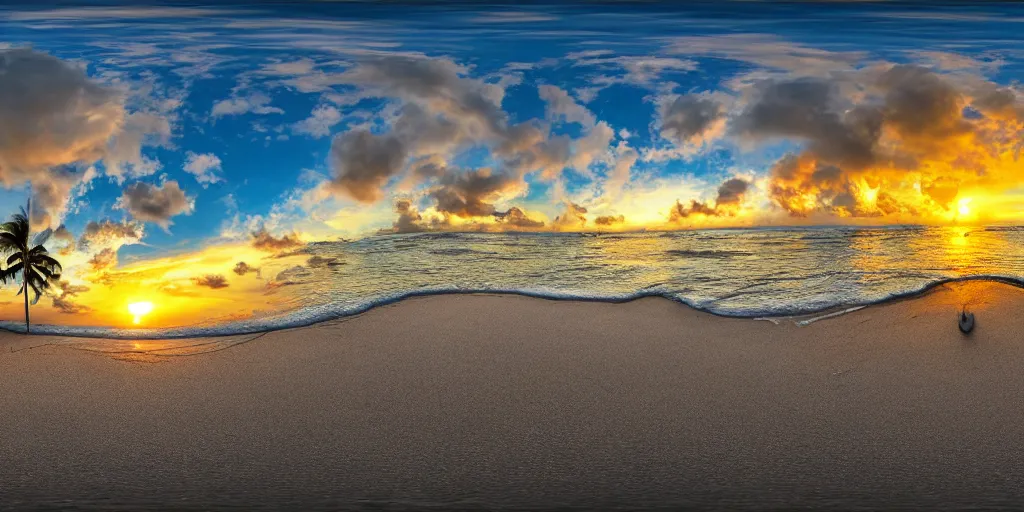 Prompt: 3 6 0 panorama hdr environment map of a being on the beach in miami during a sunset beach party photograph very high detail focus octane render