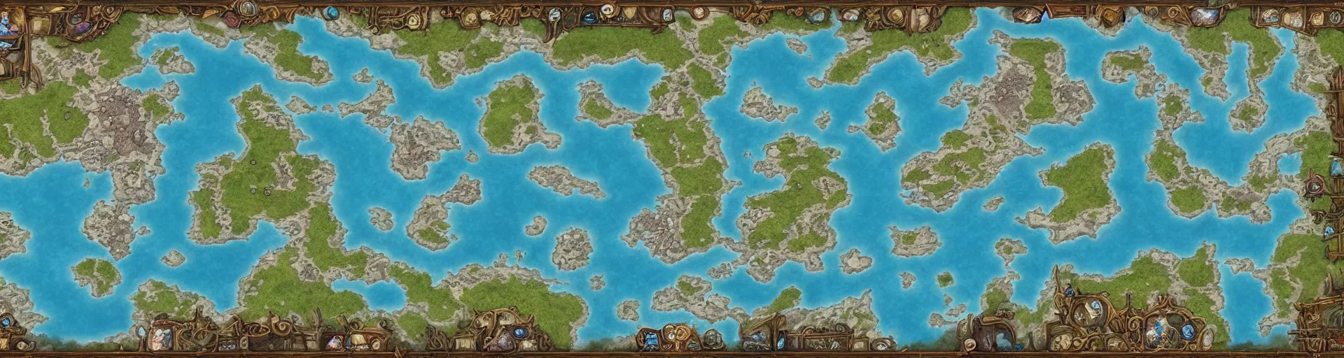 Image similar to fantasy world atlas in the style of an mmorpg world map, 7 0 % ocean, extremely detailed, fantasy, no text, 4 k