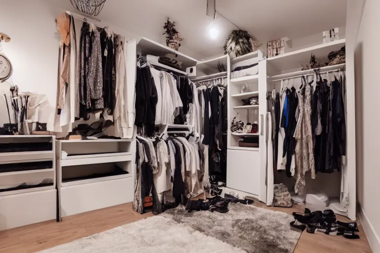 Image similar to wardrobe with winter inside, cinematic, wide angle