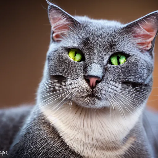 Prompt: portrait of an confused crazy gray cat using with clothes, (EOS 5DS R, ISO100, f/8, 1/125, 84mm, postprocessed, crisp face, facial features)