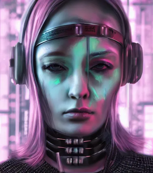 Image similar to detailed realistic female character cyberpunk wearing thick steel collar around neck, realistic, art, beautiful, 4K, collar, choker, collar around neck, punk, artstation, detailed, female, woman, choker, cyberpunk, neon, punk, collar, choker, collar around neck, thick collar, tight around neck, punk,