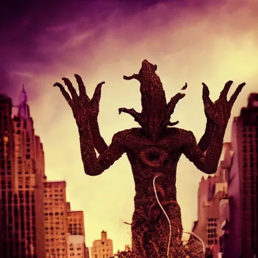 Prompt: a nyarlathotep manifested in newyork, beautiful photo, iphone 1 3, hyperealistic detailed photography, motion blur, divinity, awe - inspiring