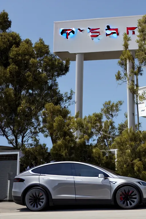Prompt: Elon Musk as a Simpson's character in a Tesla Model X, pulling out of driveway