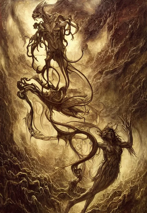 Prompt: simplicity muscular eldritch demons radiating town fractal, by h. r. giger and esao andrews and maria sibylla merian eugene delacroix, gustave dore, thomas moran, pop art, chiaroscuro, biopunk, art nouveau