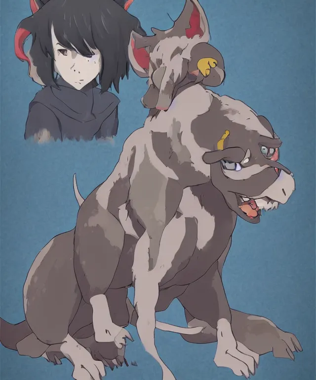 Prompt: a humanoid cute hellhound in the style of studio ghibli in the style of slice of life anime trending on artstation deviantart pinterest detailed realistic hd 8 k high resolution