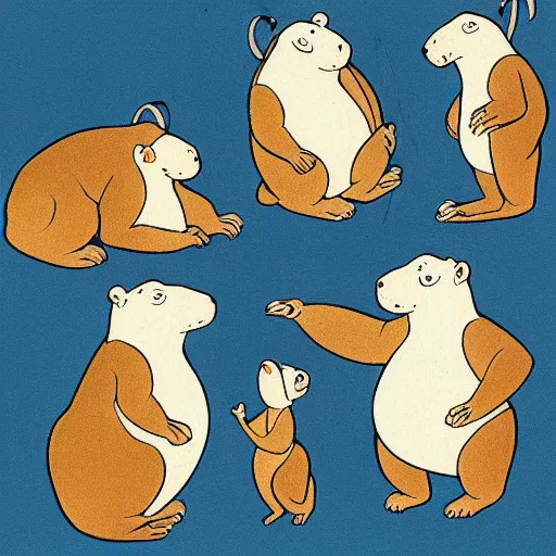 Image similar to drawing from 1 9 2 0's disney animation, monkey polar bear, fat rabbit frog