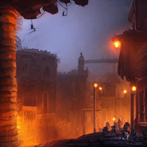 Prompt: a landscape of Jaffa at night, with skulls, gestalt effect, digital art, trending on artstation.