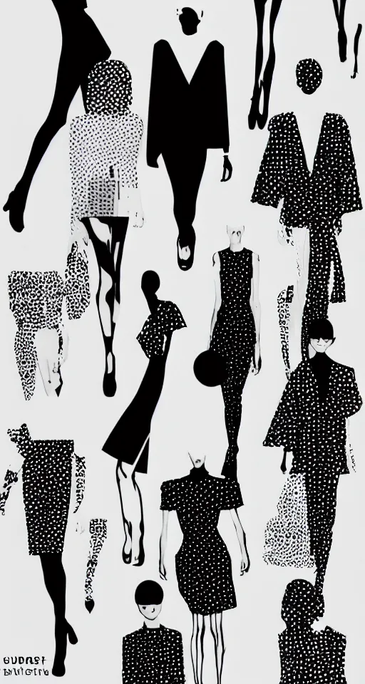 Image similar to Fashion Graphic Design and Illustration made in collage technique with minimalist geometric shapes, typography, heading text, subtext, black and white colors, lines, dots, scribbles, unbalanced, blank paper