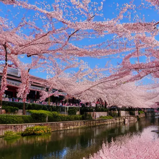 Prompt: a city inspired by china made of cherry blossoms and vines