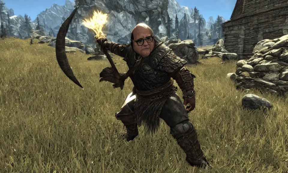 Prompt: Danny Devito in Skyrim