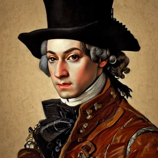 Prompt: Mozart steampunk portrait, highly detailed, oleo painting, artstation, concept art, sharp focus, illustration, art by caravaggio and rembrandt and Diego Velazquez