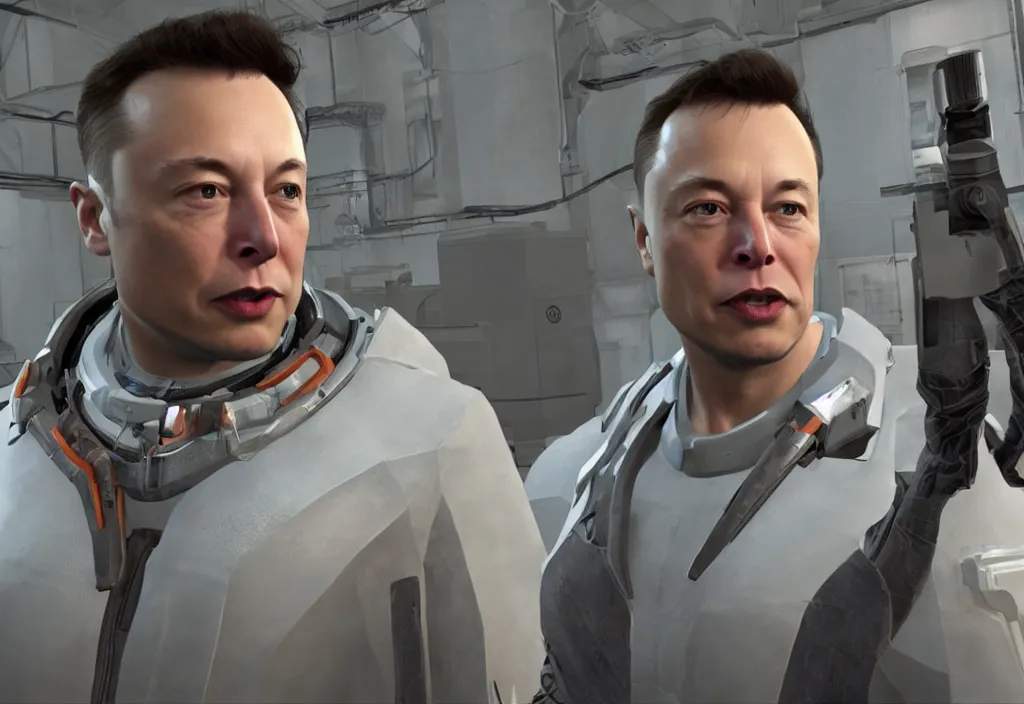 Image similar to elon musk in half life, elon musk in the video game half life, gameplay screenshot, close up, 3 d rendering. unreal engine. amazing likeness. very detailed.