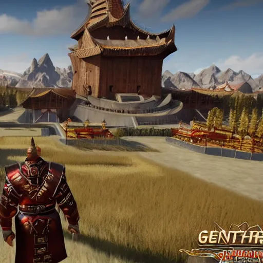 Image similar to genghis khan playing video games unreal engine 5