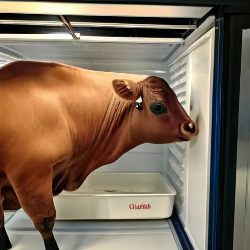 Image similar to an entire cow in the fridge