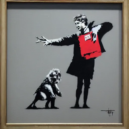 Prompt: an amazing masterpiece of art by banksy