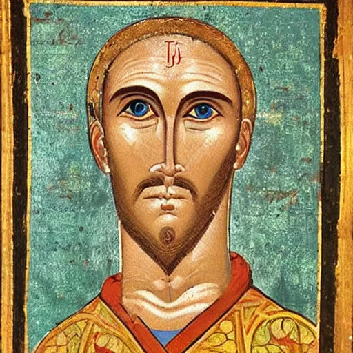 Image similar to A 11th century Italo-Byzantine painting of Jerma985, portrait of Jerma985, grainy, realistic, very realistic, hyperrealistic, highly detailed, very detailed, extremely detailed, very neat, very epic, very cool, detailed, trending on artstation