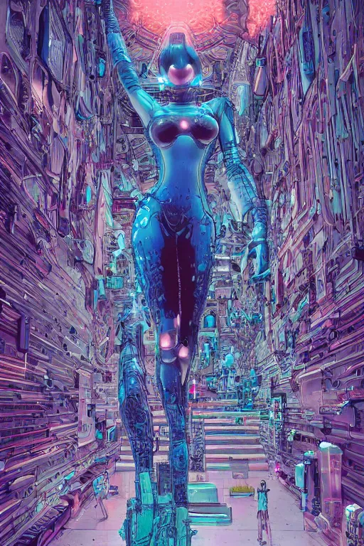 Image similar to the most amazing dream you ever had about beautiful woman transhumanism artificial intelligence singularity, hyper realistic, concept art, intricate, hyper detailed, smooth, jim lee, high contrast, neon, volumetric lighting, octane, raytrace, geof darrow, moebius, snowcrash