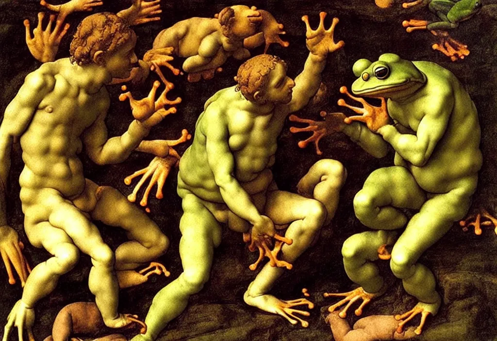 Prompt: the frog is god, by buonarroti michelangelo