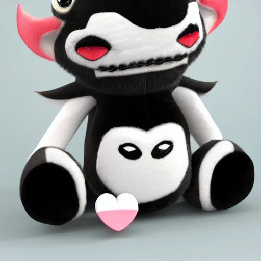 Prompt: cute fumo chibi plush imp, black and white with hearts, hawaiian shirt, soft shadow, vray