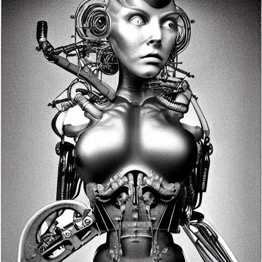 Image similar to 3 d chromium and graphite render of a cyborg machina - nymphette, portrait by tony diterlizzi and h. r giger, ilford hp 5, 5 5 mm, hyper realistic, hyper - mechanistic by artgerm, gustav dore, steve belledin, gothcore, disturbia, joseph christian leyendecker