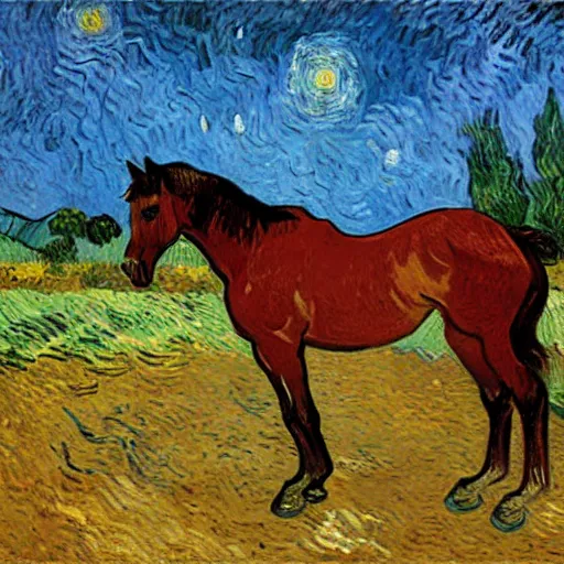 Prompt: a painting of a horse, by vincent van gogh ( ( ( claude monet ) ) )